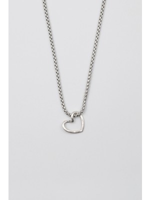 Alooya Minimalist Kalp Kolye - Örme İthal Zincirli Unisex Gümüş Kaplama - 60 cm