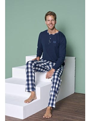 Gd Goldoremi 1963 Erkek Düğmeli Ekoseli Uzun Kollu Pijama Takım