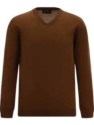 Abdullah Kiğılı V Yaka Regular Fit Nakışlı Yün Triko Kazak