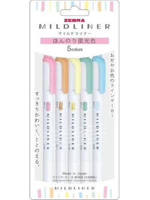 Zebra Mildliner Çift Taraflı Fırça Uçlu Işaretleme Kalemi 5li Set  5C-N SET