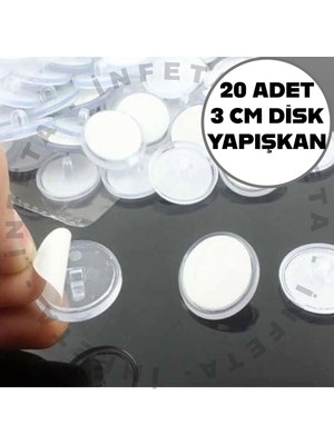 İnfeta 20 Adet Şeffaf Tavan Kapı Disk Yağıştırıcı 3 cm Yuvarlak Güçlü Disk Yapışkanlar