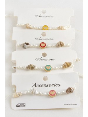 Marsilyan Kalp Deniz Kabuğu Inci Makrome Ip Bileklik