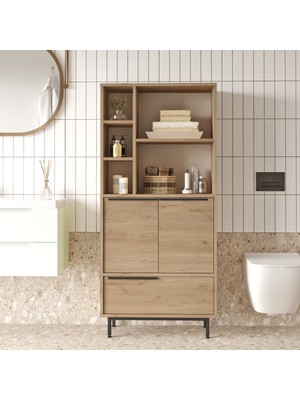 Bohem Banyo Dolabı Çok Amaçlı Dolap 3 Kapaklı Metal Ayaklı Sepet BOH9C-S
