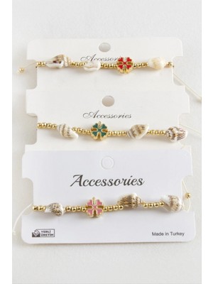 Marsilyan Yonca Deniz Kabuğu Inci Makrome Ip Bileklik