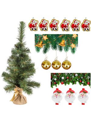 Empressco Yılbaşı Yeşil Çam Ağacı 60 cm Ahşap Renk Doğal Ev Dekoru İçin Ideal Seçenek Set-1