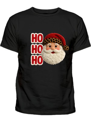 Efendioğlu Design Nakış Baskılı Noel Baba Hohoho Baskı Nakış Görseli Pamuklu Yetişkin T-Shirt