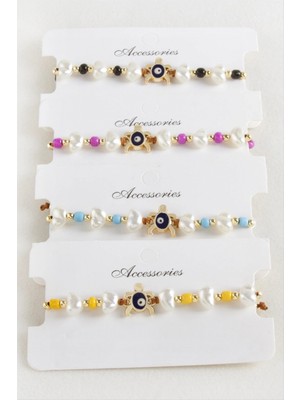 Marsilyan Kaplumbağa Boncuk Inci Makrome Ip Bileklik