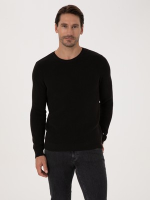 Cacharel Erkek Siyah Slim Fit Pamuk Karışımlı Bisiklet Yaka Triko Kazak 50318983-VR046