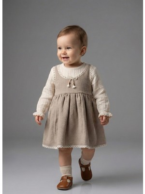 Minicix Kız Bebek Dantel Detaylı Müslin Elbise