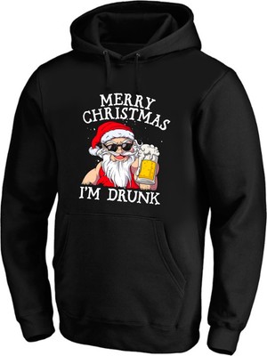 Efendioğlu Design Kapüşonlu I'm Drunk Baskılı Noel Baba Merry Christmas Baskılı Sweatshirt