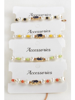 Marsilyan Fil Boncuk Inci Makrome Ip Bileklik