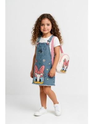 Furyatex Kız Çocuk Kot Jile Salopet Elbise | Sevimli Ördek Tasarımlı Denim Model – Çanta Hediyeli