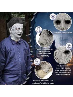 Tncline Siyah Saçlı Michael Myers Lateks Yüze Tam Yapışan Et Maske Korku Maskesi