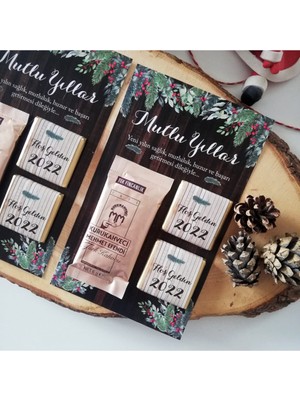 Empressco Ahşap Desenli Yeni Yıl Hediye Seti, Kahve ve Çikolata, 10 Adet