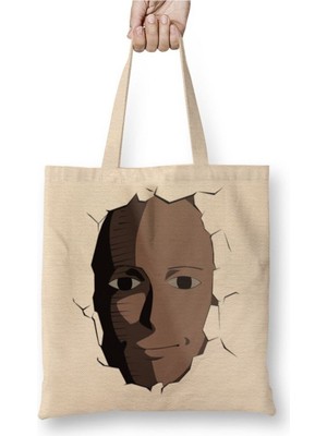 Toyaso Saitama Face One Punch Man Beyaz Bez Çanta Uzun Saplı Alışveriş Çantası Plaj Çantası