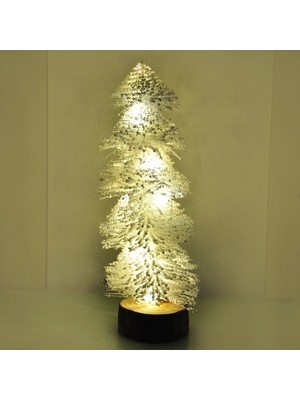 Empressco Işıklı Simli Dekoratif Beyaz Çam Ağacı 30 cm Ahşap Malzeme ile Şık Süsleme İçin