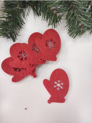 Empressco Kırmızı Keçe Eldiven Seti, Yılbaşı Ağacı Süsü, Dekorasyon, Sıcak ve Şık Tasarım