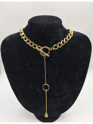 The Secret Desire Altın Renk Halka Detaylı Tokalı Zincir Kolye – Modern Kadın Kolye Modeli