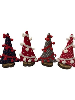Empressco El Yapımı Minyatür 4'lü Yılbaşı Ağaçları, Kırmızı Renkli, Şık Süsleme Seçeneği