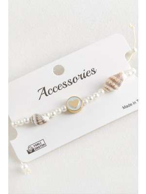 Marsilyan Kalp Deniz Kabuğu Inci Makrome Ip Bileklik