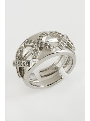 Marsilyan Çarpı Taşlı Metal Yüzük