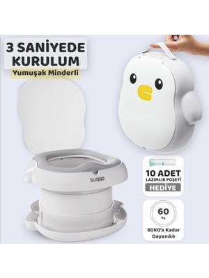Guqqo Penguen Lazımlık Katlanabilir Portatif Çocuk Tuvaleti Premium Seyahat Bebek Taşınabilir Lazımlığı Kolay Kurulum