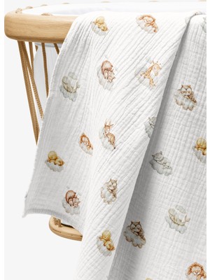 Cekic Kids 4 Katlı Müslin Örtü - Uykucular Desenli Bebek Müslin Battaniyesi - Dört Katlı Müslin 100X110 cm