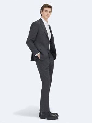 Kip Antrasit Çizgili Modern Fit Yün Karışımlı Takım Elbise