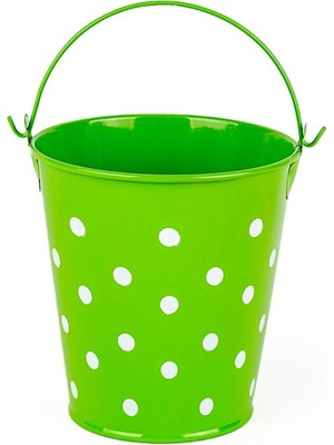 Empressco Yeşil Metal Kova, Saplı, Puantiyeli, Kalemlik, Saklama, Makyaj, Dekoratif, Şık, Pratik