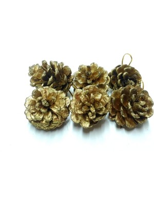 Empressco Altı Adet Altın Renkli Çam Kozalağı 4 cm Dekorasyon Süsü