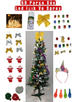 Empressco Çam Ağacı Seti 120 Cm, 59 Parça, Süs LED Işık, Renkli, Fiyonk, Unicorn, Kar Spreyi