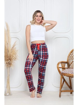 Kazax Viskon Likralı Alt Pijama Küçük Ekose Baskı Desenli Q6018