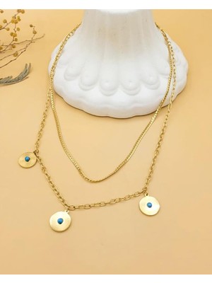 Nevoka Zenya Ikili Nazar Gold Çelik Kolye