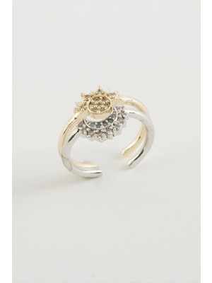 Marsilyan Güneş Hilal Zirkon Taşlı Yüzük 2 Adet