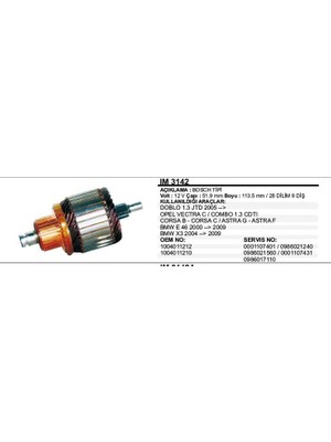 Universal Kollektör 12V 9 Diş Fıat Doblo1.3jtd Opel Vectra Combo Astra G-F Corsa B C Bmw E34 E36BOSCH Tip