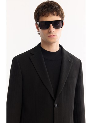 AVVA Erkek Siyah Mono Yaka Bi-Stretch Hafif Çizgili Blazer Comfort Slim Fit Ceket A52Y4004