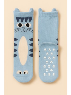 Çocuk Kedi Desenli Soket Çorap Mavi