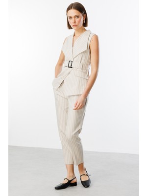 Seçil Kadın Çizgili Dar Paça Bilek Boy Pantolon Ekol