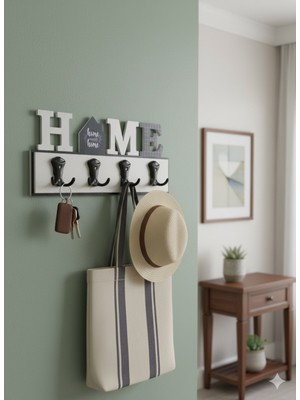 Ahşap Askılık Yazılı Hol Mutfak Kıyafet Fincan Askılığı