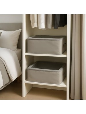 Storemax Çok Amaçlı Düzenleyici Kutu - Dik Duruş Sağlayan Telli Iç Yapı ve Şeffaf Pencereli | Kıyafet, Oyuncak, Çamaşır Saklama Organizeri - Katlanabilir Kumaş Kutu (45X30X20 cm - Gri)