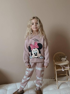 Rapapa Kız Çocuk  Baskılı 3 Iplik Şardonlu Eşofman Takımı – Yumuşacık & Sıcak 4128