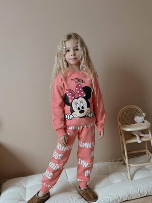 Rapapa Kız Çocuk  Baskılı 3 Iplik Şardonlu Eşofman Takımı – Yumuşacık & Sıcak 4128N