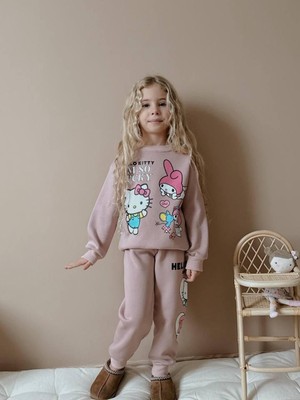 Rapapa Kız Çocuk Hello Kitty Gül Kurusu 3 Iplik Şardonlu Eşofman Takımı 4126G