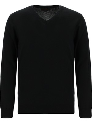 Abdullah Kiğılı V Yaka Regular Fit Nakışlı Yün Triko Kazak