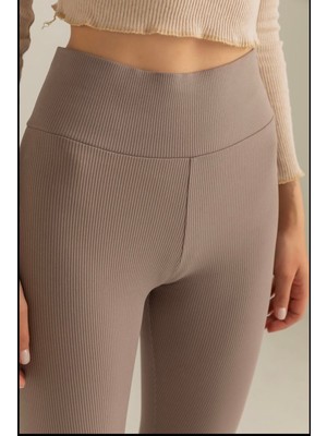 Triya Wear Studio Kadın Vizon Renk Tayt – Içi Şardonlu, Yüksek Bel, Kışlık ve Sıcak Tutucu Spor Tayt