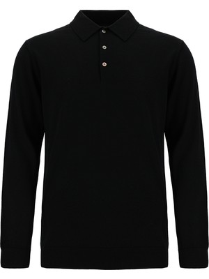 Abdullah Kiğılı Polo Yaka Regular Fit Düğmeli Nakışlı Yün Triko Kazak