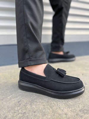 JY154 Blaze Bağcıksız Püsküllü Süet Erkek Günlük Spor Klasik Ayakkabı Sst - Siyah