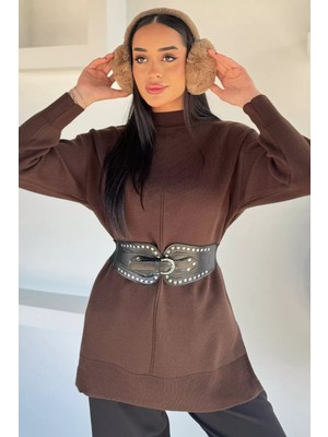 Gülseli Yan Yırtmaçlı Triko Tunik P-00019652