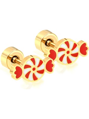 Munels Şeker Model Çelik Çocuk Küpesi - Vidalı Kapama