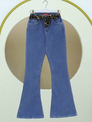 Ispanyol Paça Fular Detaylı Kot Pntolon  -Mavi